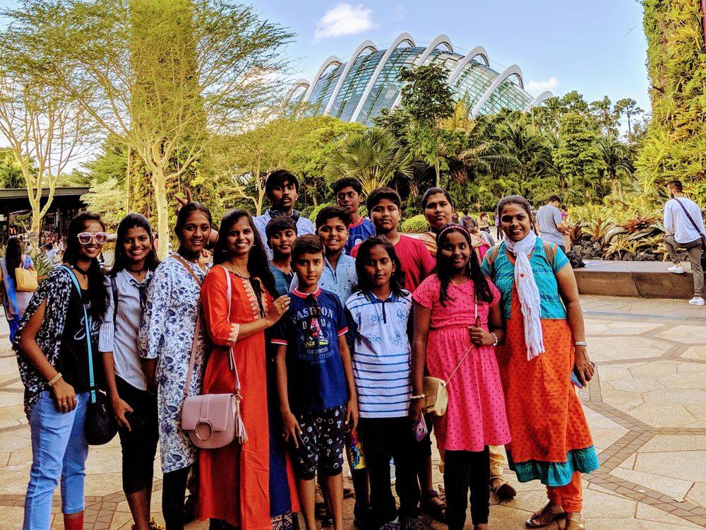 A school group under the Supertrees at Gardens by the Bay, Singapore